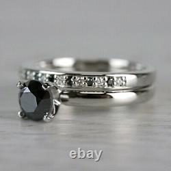 0.75 Ct Black and White Diamond 14k White Gold Finish Bridal Engagement Ring Set