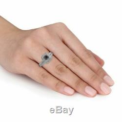 10K White Gold Finish 2.59 ct Princess Black Diamond Bridal Set Engagement Ring
