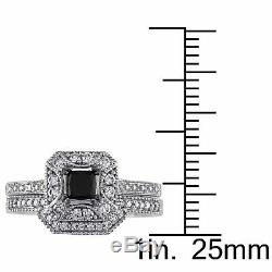 10K White Gold Finish 2.59 ct Princess Black Diamond Bridal Set Engagement Ring