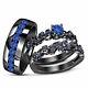 114k Black Gold Finish 2ct Blue Sapphire His-her Trio Engagement Ring Set