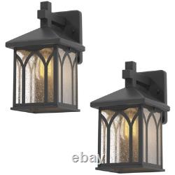 11 4/5 High Black Finish and Seeded Glass Outdoor Wall Lantern (Set of 2), B