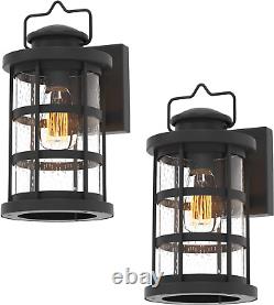 12 1/2'' High Black Finish and Seeded Glass Outdoor Craftsman Lantern (Set of 2)