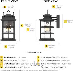 12 1/2'' High Black Finish and Seeded Glass Outdoor Craftsman Lantern (Set of 2)