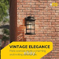 12 1/2'' High Black Finish and Seeded Glass Outdoor Craftsman Lantern (Set of 2)