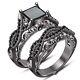 14k Black Gold Finish 2ct Princess Lab Created Diamond Wedding Bridal Ring Set