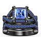14k Black Gold Finish 2ct Princess Lab Created Sapphire Wedding Bridal Ring Set