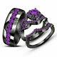14k Black Gold Finish 2.30ct Purple Amethyst His Her Wedding Bands Trio Ring Set