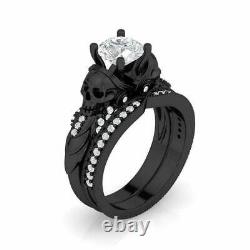 14K Black Gold Finish 3Ct Round Cut Diamond Engagement Wedding Bridal Ring Set