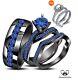 14k Black Gold Finish Blue Sapphire Wedding Trio His & Hers Engagement Ring Sets