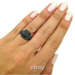 14K Black Gold Finish In 3Ct Black Emerald Cut Diamond Designed Bridal Ring Set