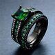 14k Black Gold Finish Princess Lab-created Emerald Engagement Wedding Ring Set