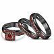 14k Black Gold Finish Red Garnet Trio Sets Wedding Band Matching Engagement Ring