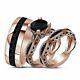 14k Rose Gold Finish Lab-created Black Diamond His & Hers Wedding Trio Ring Set