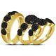 14k Yellow Gold Finish Diamond Wedding Trio His & Her Band Engagement Ring Set