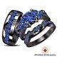 14k Black Finish Over 2ct Blue Simulated Sapphire Wedding His Hers Trio Ring Set