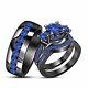 14k Black Gold Finish 2ct Blue Sapphire His & Her Trio Wedding Band Ring Set