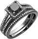 14k Black Gold Finish Bridal Set Princess Lab Created Black Diamond Wedding Ring
