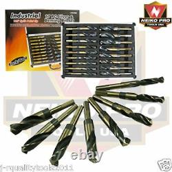 17 pc Industrial Quality Silver and Deming Drill Bit Set Black and Gold Finish