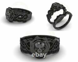 1Ct Round Cut Black Diamond Skull Ring Bridal Ring Set 14K In Black Gold Finish