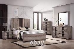 1Pc Beautiful Gray/Black Finish King Size Sleek Panel Bed Set Distressed Finish