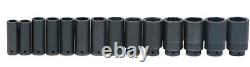 1/2 Drive 6 Point Deep Impact Socket Set 14pcs Supertorque Black Finish With