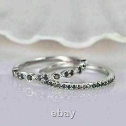 1.40Ct Round Cut Black Diamond Bridal Lab Created Ring Set 14K White Gold Finish