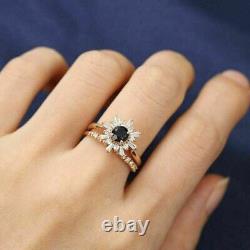 1.50Ct Round Lab-Created Black Diamond Engagement Ring Set 14K Rose Gold Finish