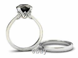 1.5ct Round Cut Black Diamond Bridal Set Engagement Ring 14k White Gold Finish