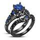1.72ct Round-cut Sapphire Halo Engagement Ring Bridal Set 14k Black Gold Finish