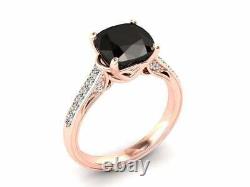 1.7ct Cushion Cut Black Diamond Engagement Ring Bridal Set 14k Rose Gold Finish