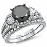 1.80ct Round-cut Black Diamond Bridal Set Engagement Ring 10k White Gold Finish