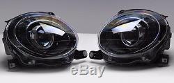 2012-2016 Fiat 500 Black Finish Headlights Head Lamps Set Pair