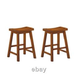 24-inch Solid Wood Saddle Seat Stools 2pc Set with Oak/Black/Cherry Finish