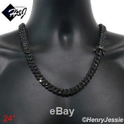 24men 14k Black Gold Finish 12mm Icy Prong Set Cuban Curb Chain Necklacebbn7