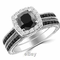 2CT Cushion Cut Diamond Halo Bridal Set Engagement Ring White Gold Finish