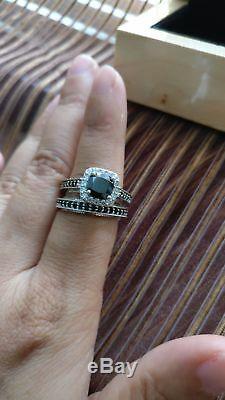 2CT Cushion Cut Diamond Halo Bridal Set Engagement Ring White Gold Finish