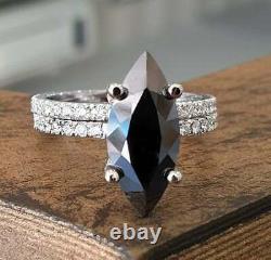2CT Engagement Ring Marquise Cut Black Diamond Bridal Set 14k White Gold Finish