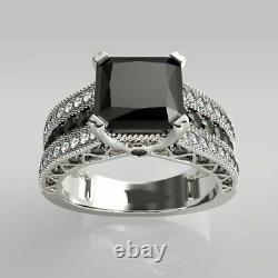2CT Princess Cut Black Diamond Engagement Ring Bridal Set 14K White Gold Finish