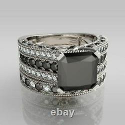 2CT Princess Cut Black Diamond Engagement Ring Bridal Set 14K White Gold Finish