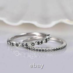 2Ct Black Simulated Diamond Bridal Set Band Wedding Ring 14K White Gold Finish