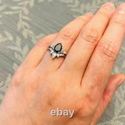 2Ct Pear Cut Black Diamond Halo Engagement Bridal Ring Set 14K White Gold Finish
