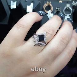 2Ct Princess Black Diamond Bridal Set Spider Web Band Ring 14K White Gold Finish