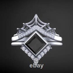 2Ct Princess Black Diamond Bridal Set Spider Web Band Ring 14K White Gold Finish