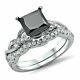 2ct Princess Cut Black Diamond Bridal Set Engagement Ring 14k White Gold Finish