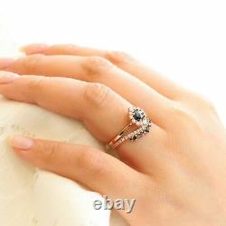 2Ct Round Cut Black Diamond Bridal Set Engagement Ring 14K Rose Gold Finish