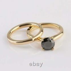 2Ct Round Cut Black Diamond Bridal Set Engagement Ring 14K Yellow Gold Finish