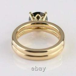 2Ct Round Cut Black Diamond Bridal Set Engagement Ring In 14K Yellow Gold Finish
