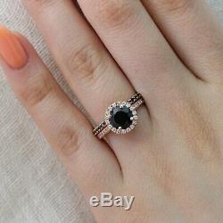 2Ct Round-Cut Black Diamond Bridal Set Halo Engagement Ring 14K Rose Gold Finish