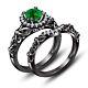 2ct Round Cut Lab-created Emerald Wedding Bridal Ring Set 14k Black Gold Finish