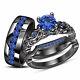 2ct Round Cut Sapphire 14k Black Gold Finish His-her Trio Engagement Ring Set